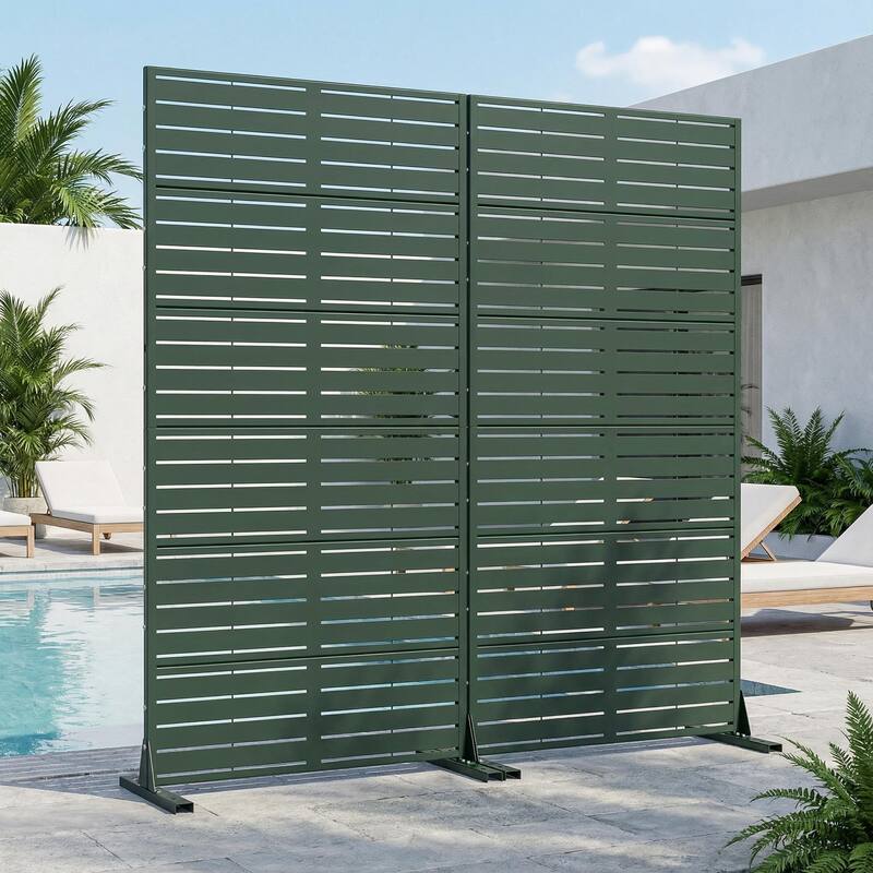 Outdoor Privacy Screen with Stand for Patio Garden Metal Fence Set of 2