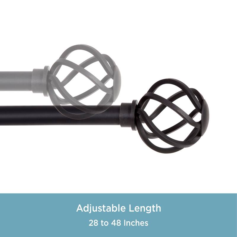 Kenney® Cage 5/8" Standard Decorative Window Curtain Rod, 28-48", Black