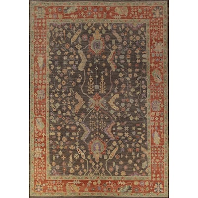Hand Knotted Oriental 100% Wool Carpet Transitional All-Over Greys & Charcoal Oushak Area Rug - 12' 3'' X 9' 4''