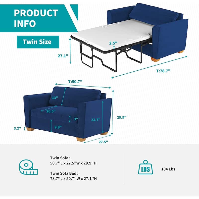Mixoy Modern Pull Out Sofa Bed,Velvet Sleeper Loveseat Couch Bed