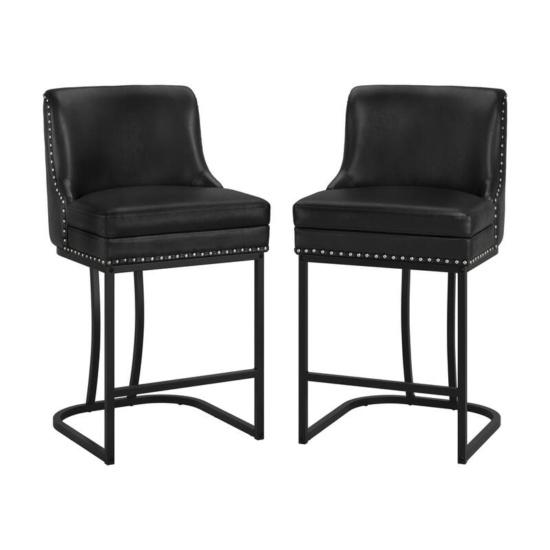 26" Modern Metal Barstools Set of 2 Upholstered Counter Height Bar stools with Back and 6" Thick Cushion for Kitchen Island