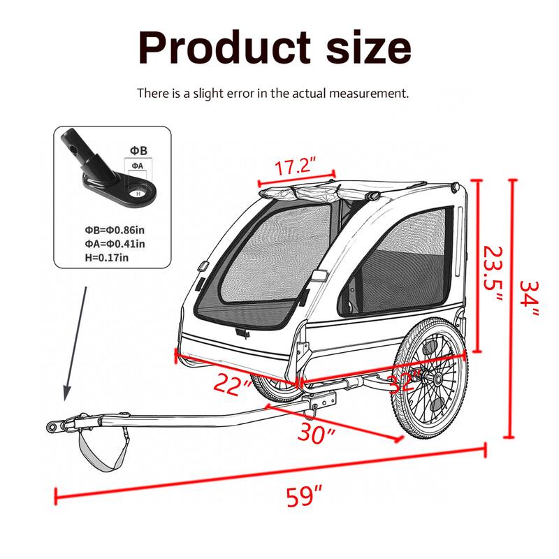 88LB Dog Bike Trailer - Foldable Pet Bicycle Cart with Quick Release Wheels, Storage Bags & Safety Leash