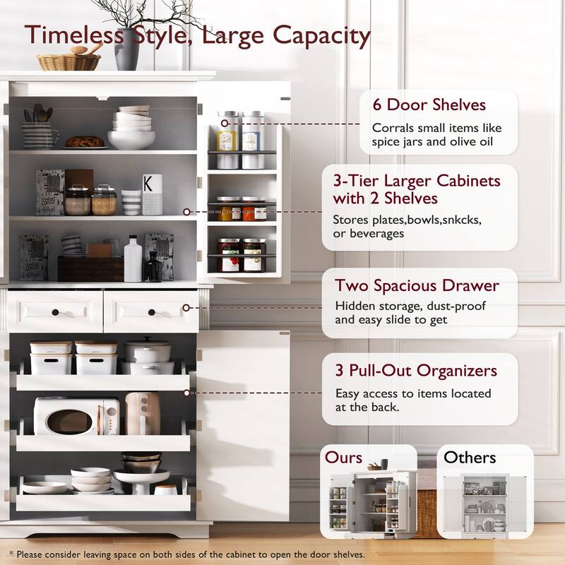 Pantry Cabinet with 3 Pull Out Cabinet and 2 Drawers