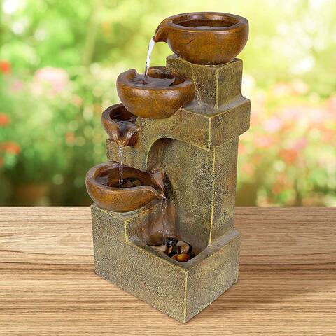 Alpine Corporation 16" Tall Indoor/Outdoor Tabletop 4-Tier Pouring Pots Fountain, Brown