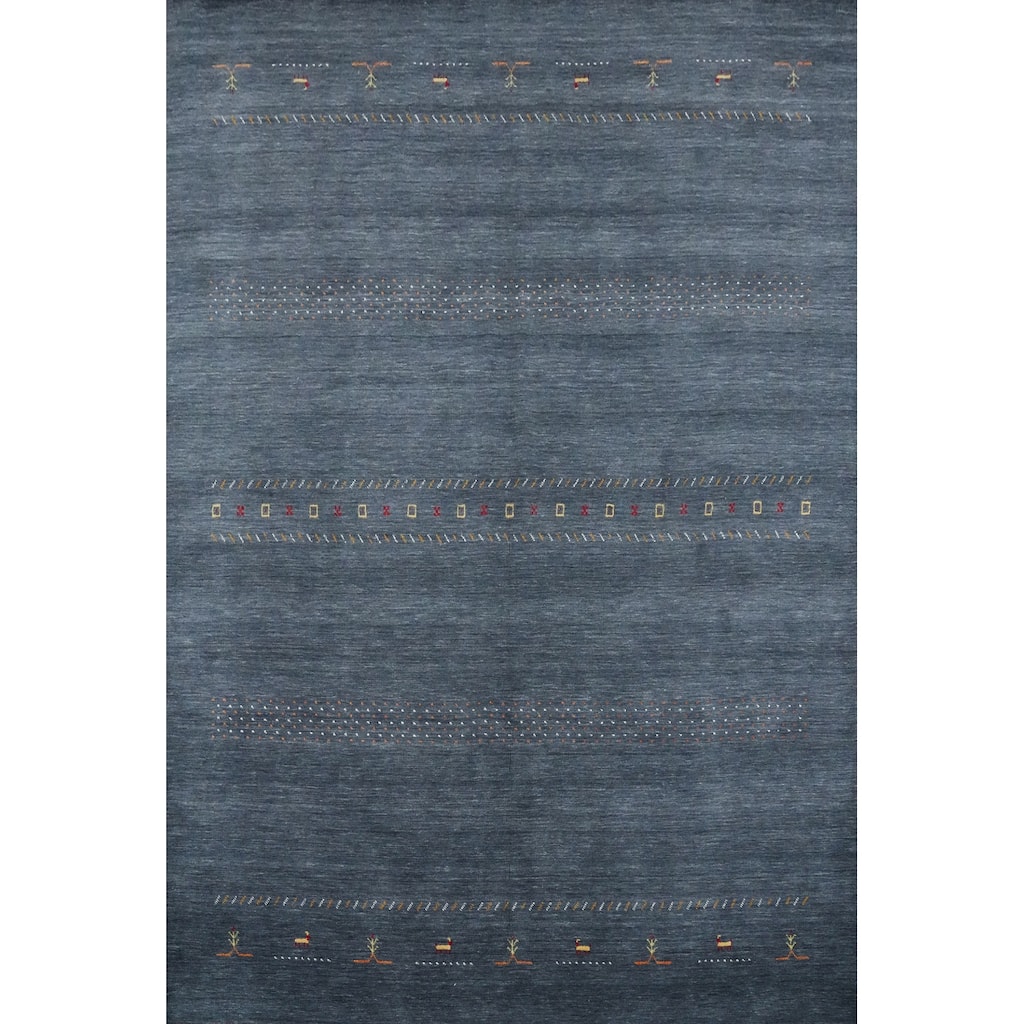 Hand Knotted Oriental 100% Wool Carpet Tribal Animal Pictorial Navy Blue & Blues Gabbeh Area Rug - 9' 11'' X 8' 0''