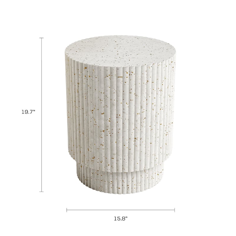 Sheila Fluted Design Side Table for Indoors or Outdoors - Stone White Finish