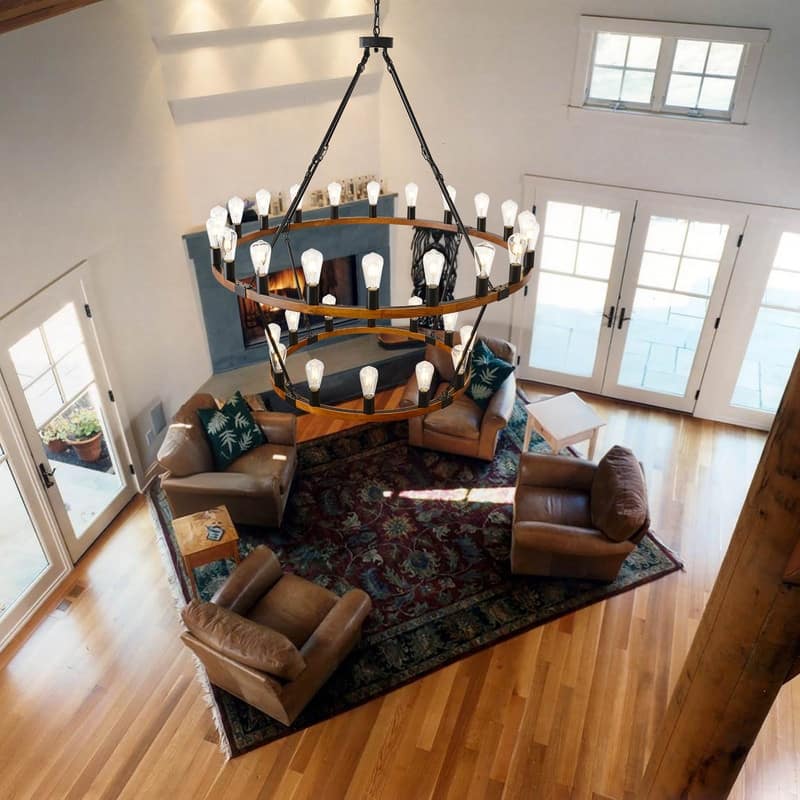 2 - Tier Wagon Wheel Chandelier Farmhouse Pendant Light with Adjustable Chain