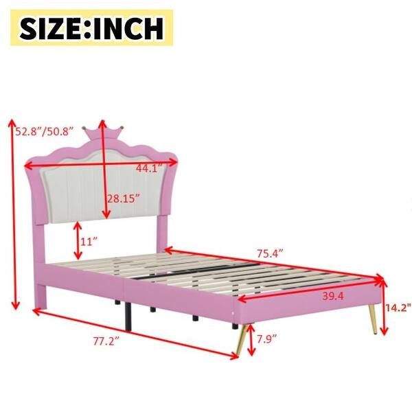 Twin Size Upholstered Princess Bed with LED Lights, Crown Headboard