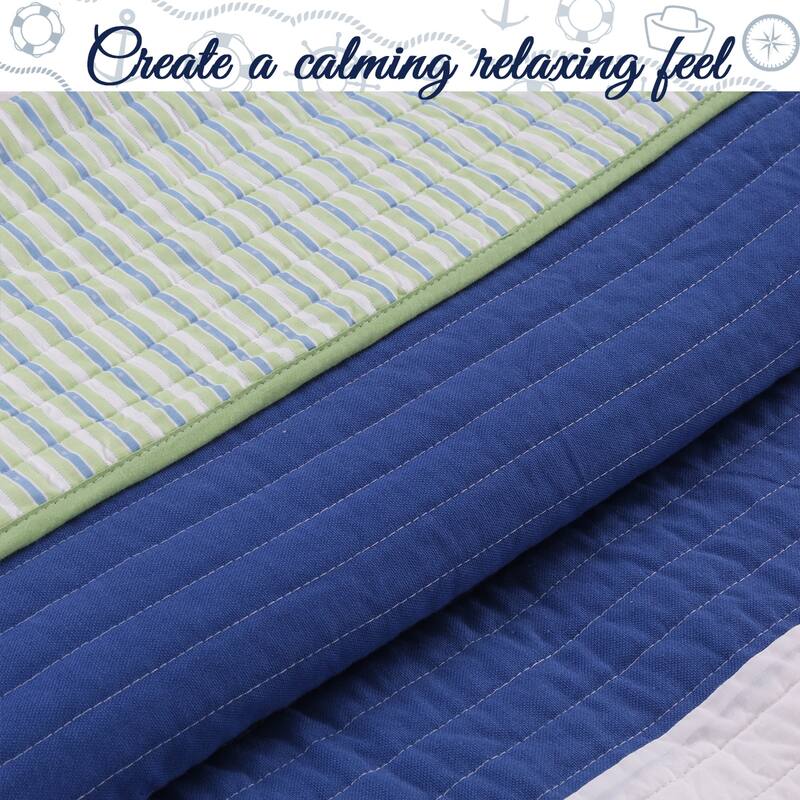 Porch & Den Copenhaver Blue Stripe Cotton Reversible Quilt Bedding Set