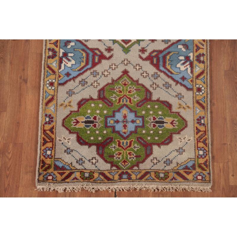 Gray Geometric Kazak Oriental Accent Rug Handmade Wool Carpet - 2'7"x 5'11"