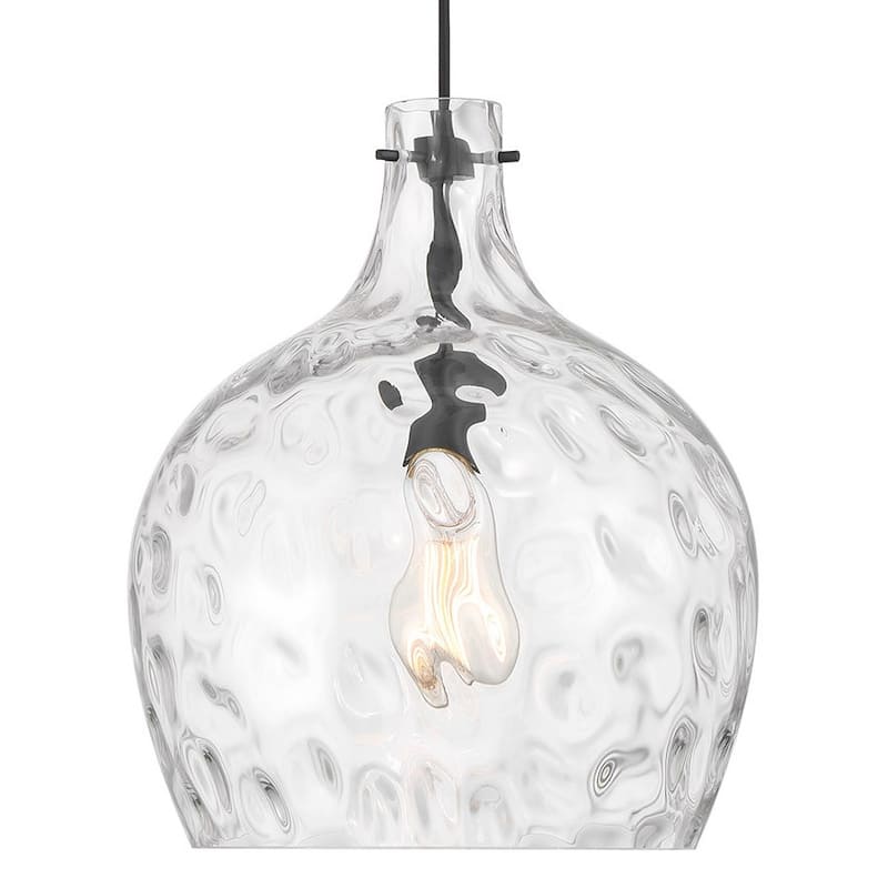 Bellevue SHP75279 13" Wide Pendant with Clear Hammered Glass Shade - Matte Black