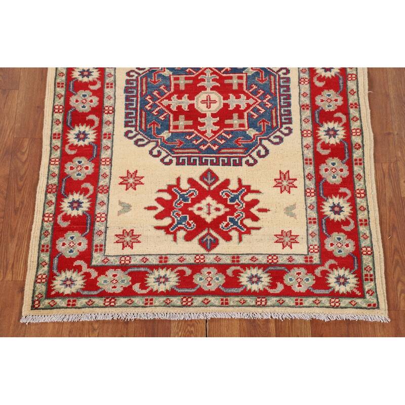 Kazak Foyer Rug Hand-Knotted Traditional Beige Wool Carpet - 2'10" x 3'10"