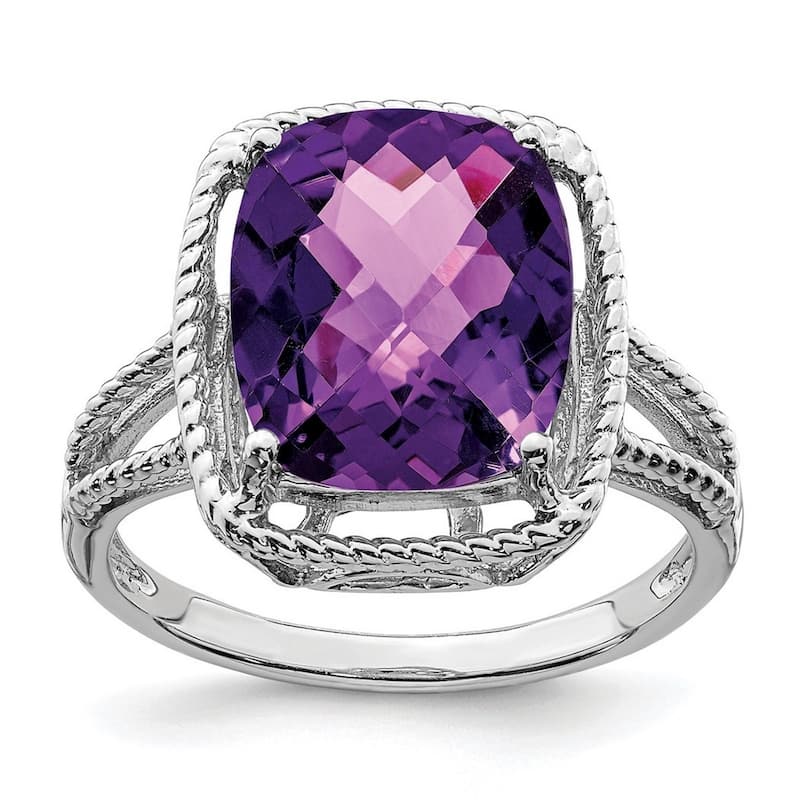 Curata 925 Sterling Silver Polished Amethyst Ring
