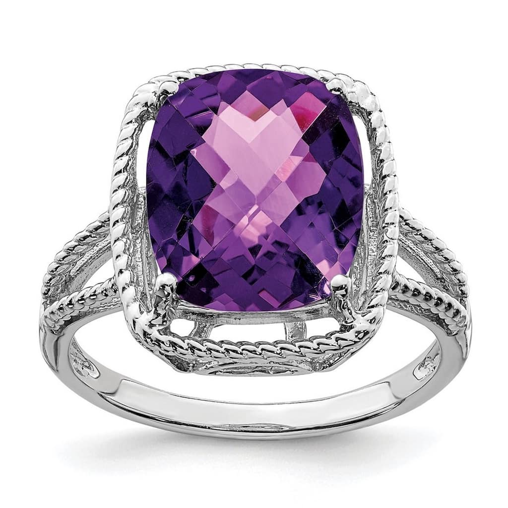 Curata 925 Sterling Silver Polished Amethyst Ring