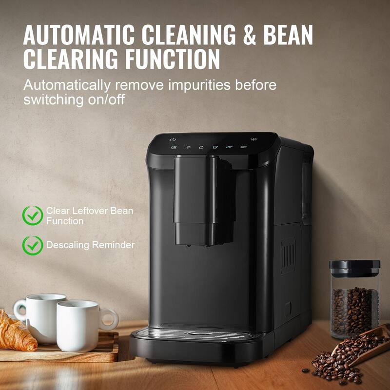 15-Bar Espresso Machine with Built-in Grinder and Auto Cleaning Features - 17.3” x 7.4” x 12.5”