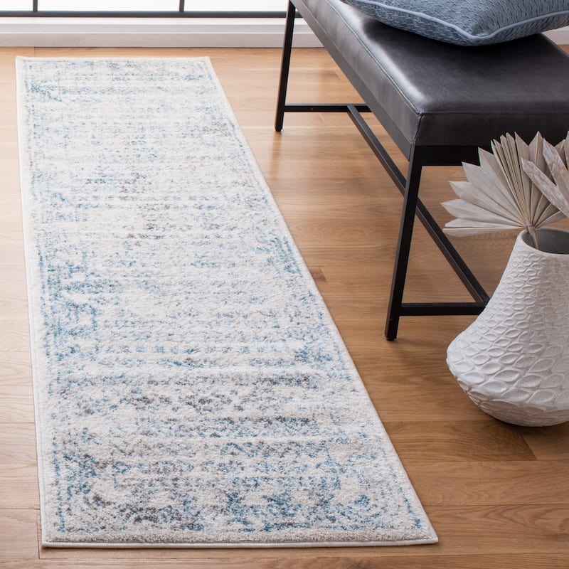 SAFAVIEH Tulum Luna Moroccan Boho Rug - 2' x 8' Runner - Ivory/Teal