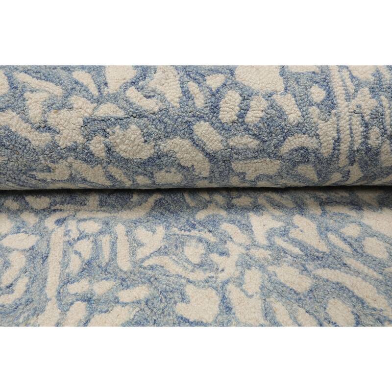 Multi Size 5'x8' Blue Wool Hand Hooked Transitional Area Rug