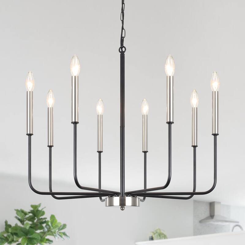 8-Light Modern Farmhouse Candle Chandelier for Kitchen Island Living Dining Room Bedroom - Black/Nickel