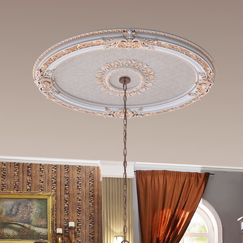 Golden Rocaille Oval Chandelier Ceiling Medallion - White