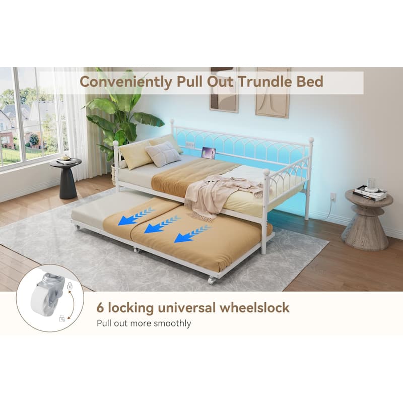Heavy Duty Metal Platform Sofa Bed Frame, with Charging Station and LED Lights
