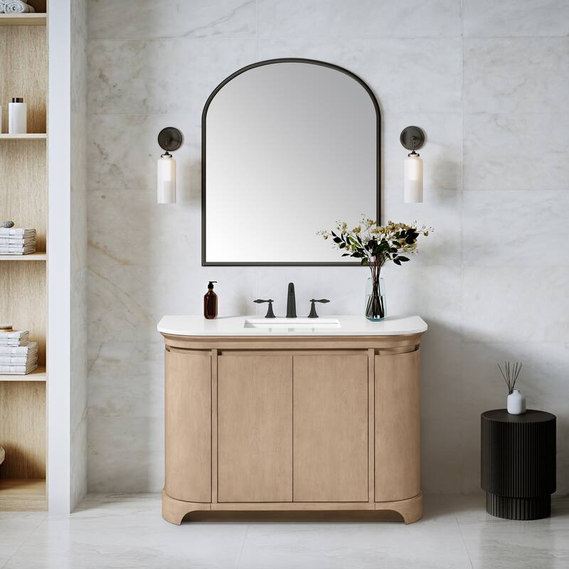 OVE Dain 48 in. Sahara Birch Bathroom Vanity with White Engineered Stone Top - 48"