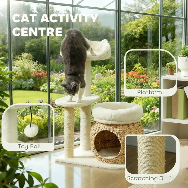 31" Cat Tree Tower with Scratching Posts - Cream White