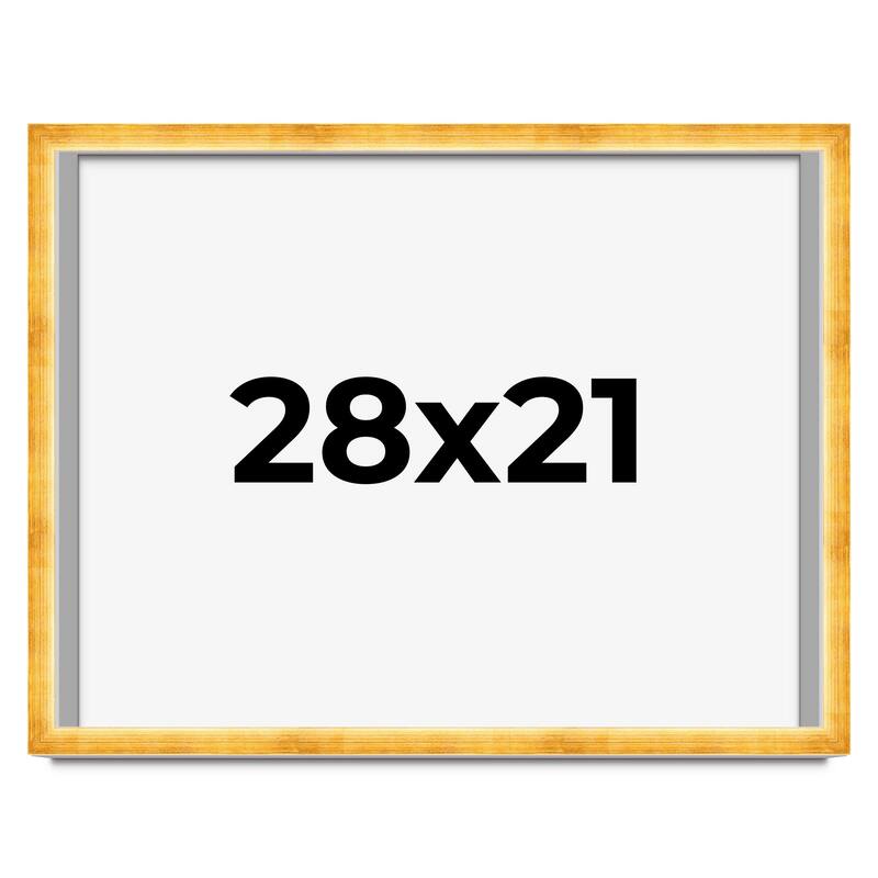 28x21 Shadow Box Frame Gold | 1.625 Inches Deep Real Wood Traditional