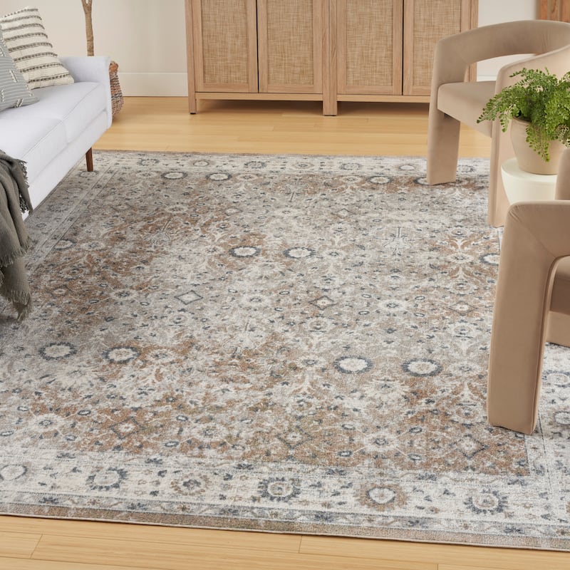 Nourison Astra Machine Washable Indoor only Persian Area Rug - 7' 10" x 10' - Silver/Taupe - Rectangle