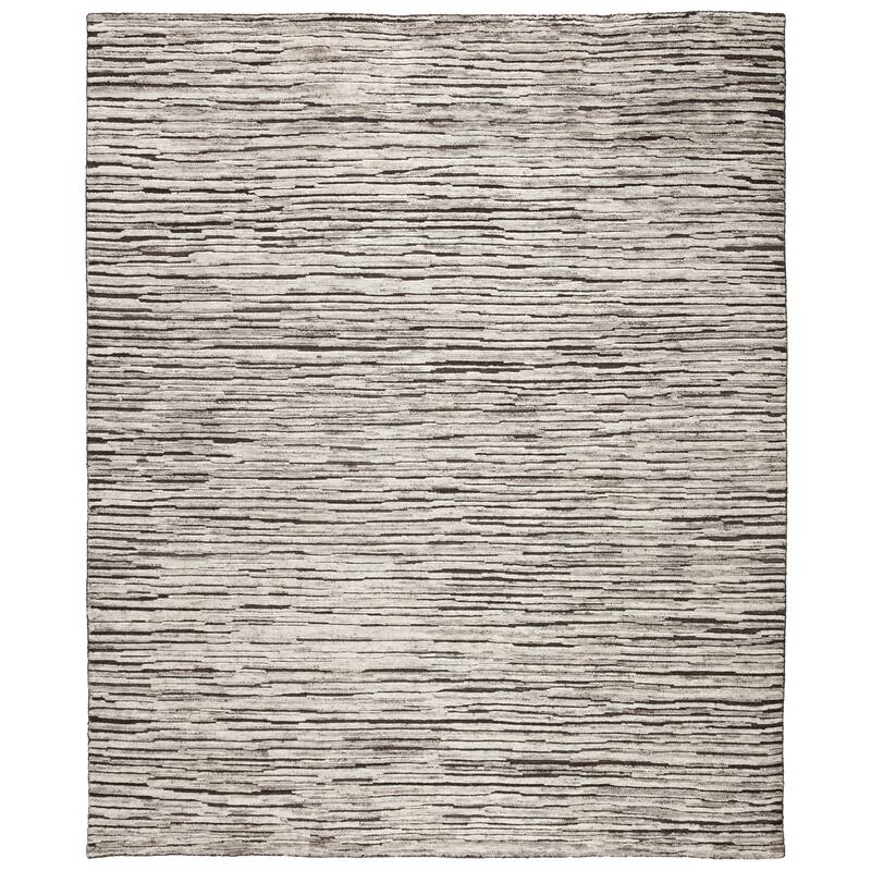 Welles Hand-Knotted Striped Dark Gray/ Ivory Area Rug - 8' x 10' - Rectangle