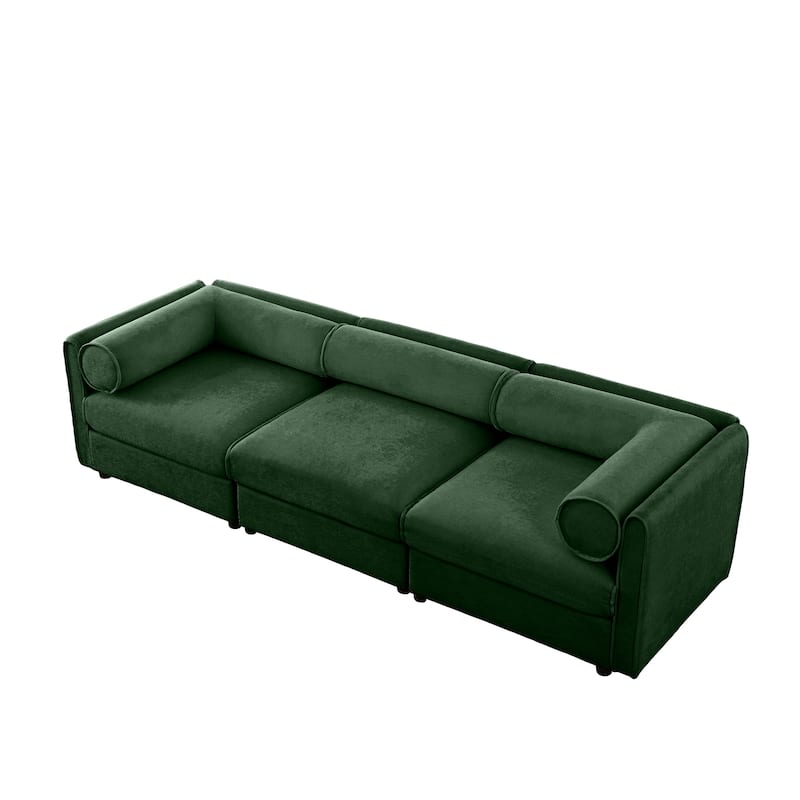 Modern 3 Deep Seat Modular Sofa with Storage, Cylindrical Backrest & Armrests