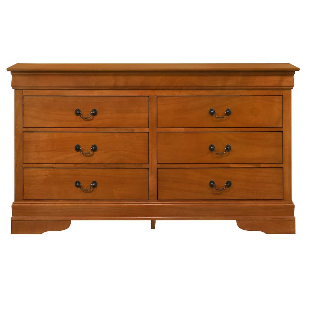 "Oak Wooden 6-Drawer Bedroom Dresser - 57"