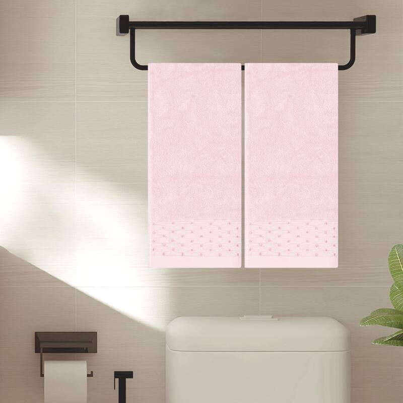 Embroidery Pattern Hand Towels Set, Cotton Comfortable Hand Towels for Bathroom, Kitchen 14" x 30" Blue - Pink - 4 Pack