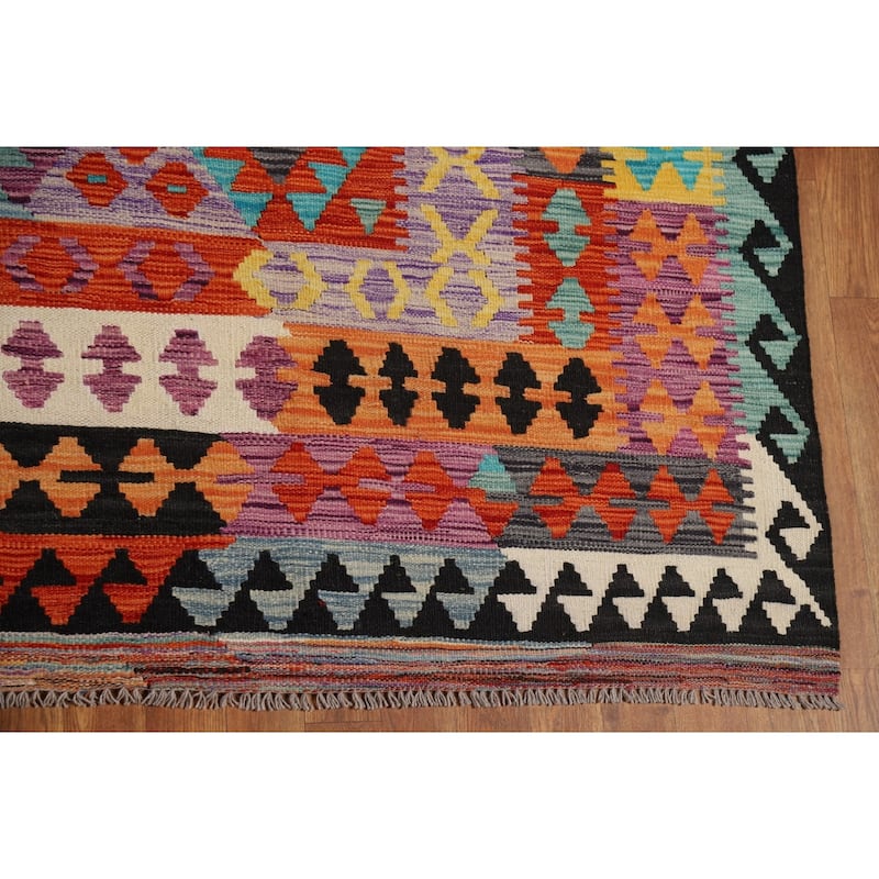 Flat Weave Colorful Kilim Area Rug Flatweave Wool Carpet - 8'4" x 11'9"