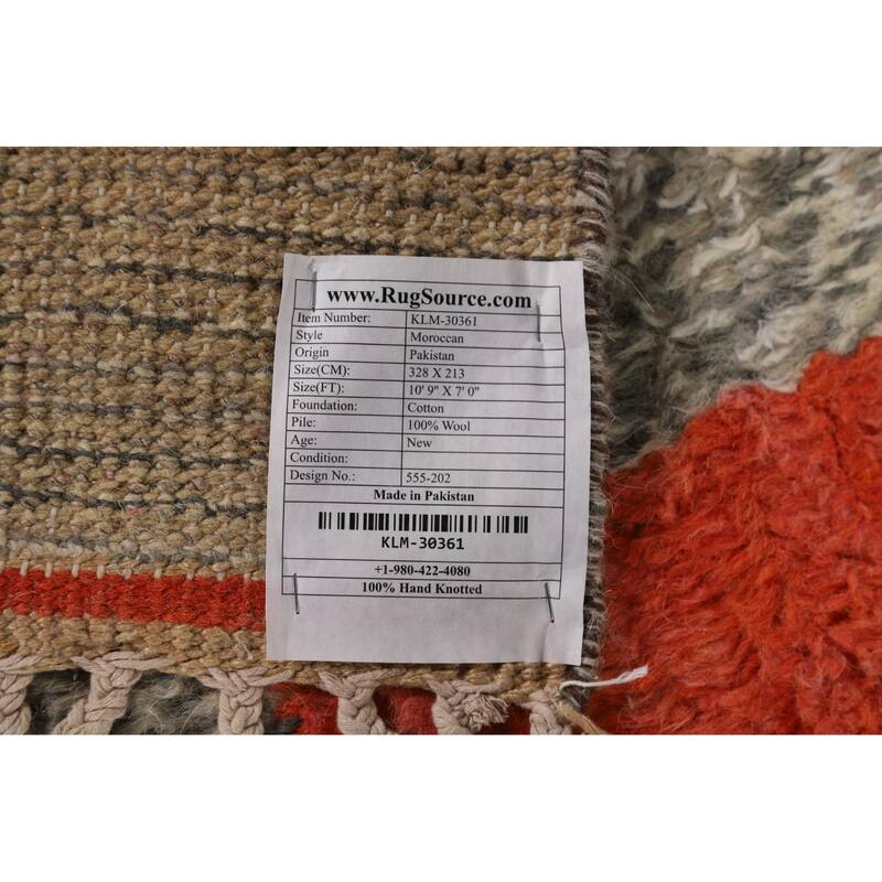 Geometric Plush Moroccan Oriental Area Rug Hand-Knotted Wool Carpet - 7'0" x 10'9"