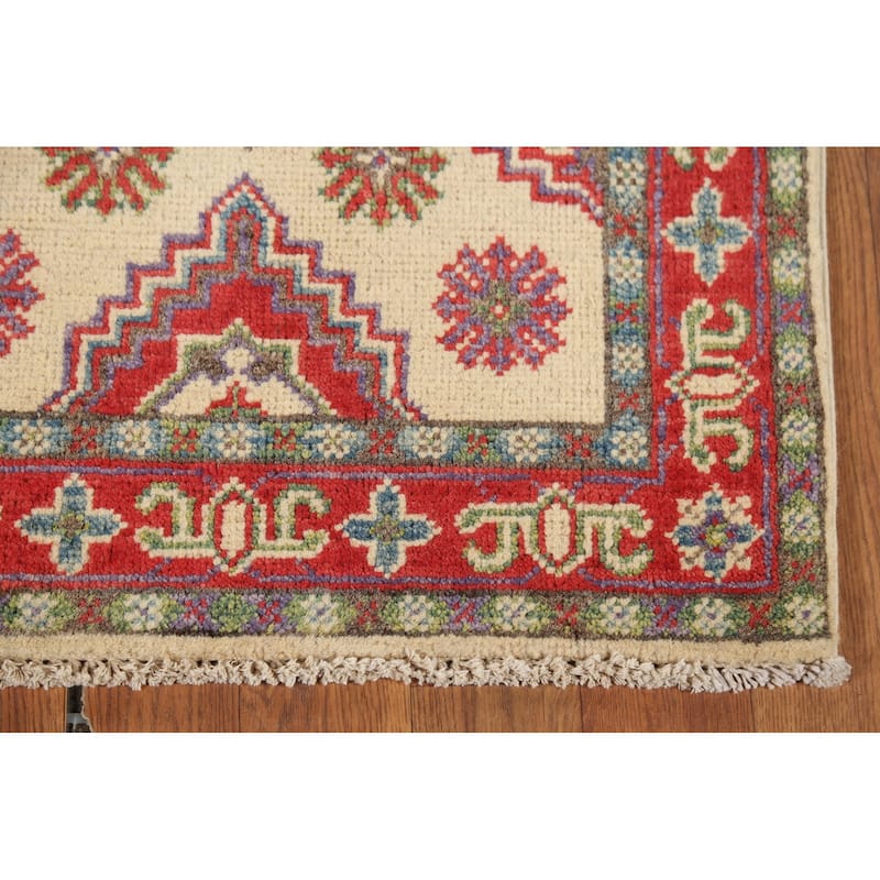 Geometric Kazak Accent Rug Handmade Oriental Wool Carpet - 2'1"x 2'10"