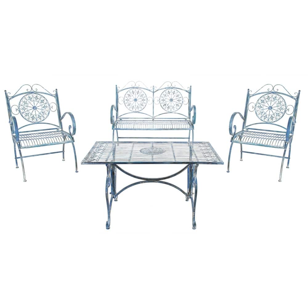 SAFAVIEH Outdoor Nyasia Victorian Scroll Iron 4-Piece Patio Set - 45W x 39D x 22H