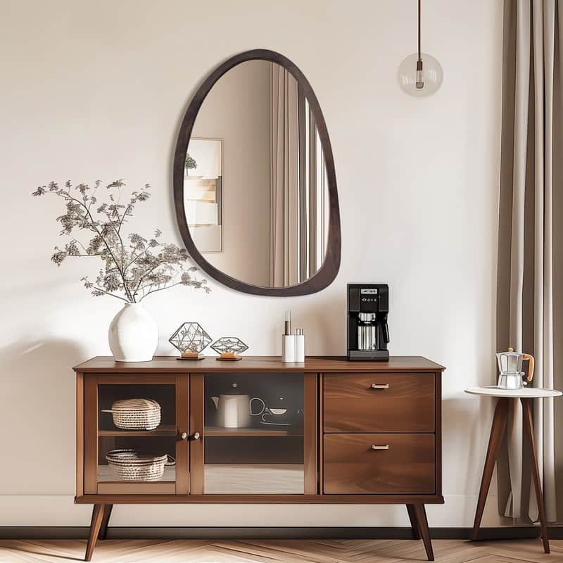 Irregular Mirror,Asymmetrical Wood Wall Frame Abstract Assymetrical Decorative Mirror