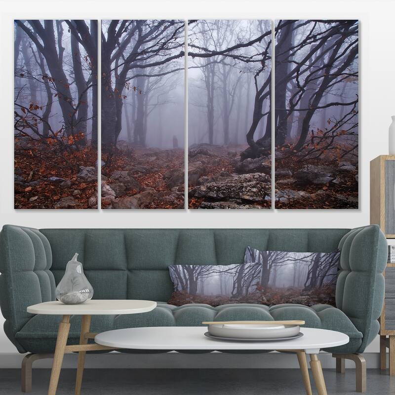Dark Foggy Forest in Autumn - Landscape Photo Canvas Print