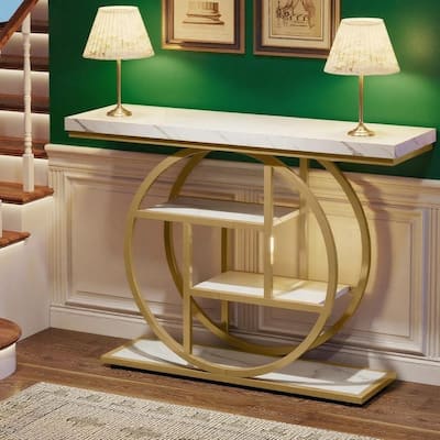 Metal 4-Tier Industrial Narrow Console Table with Storage and Display Space - 41.34” L x 11.81” W x 31.5” H