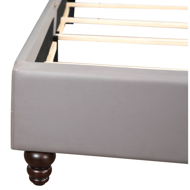 Upholstered Bed Frame 66x86 Inch - Grey Tufted Headboard Bed with Soft Fabric - Modern Bedroom Bed