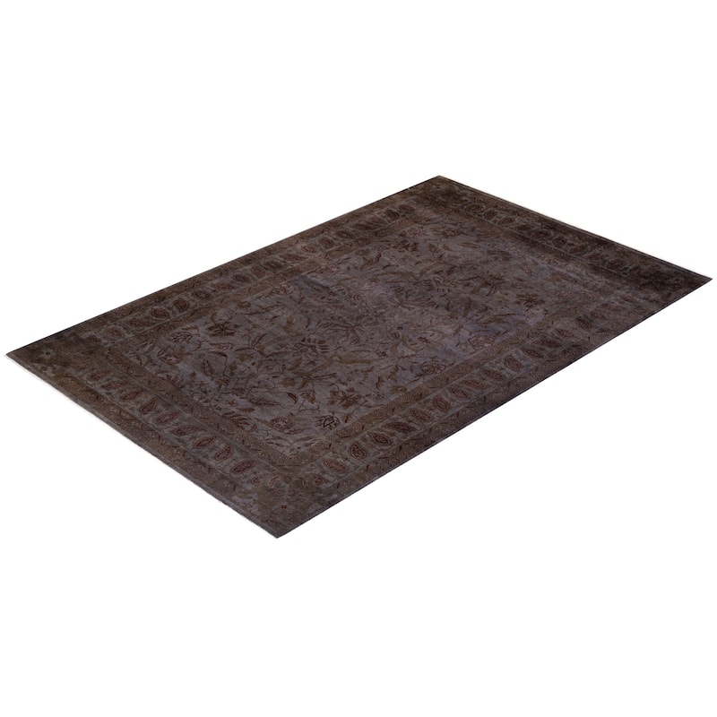 Overton Hand Knotted Wool Vintage Inspired Modern Contemporary Overdyed Gray Area Rug - 5' 10" x 9' 3"