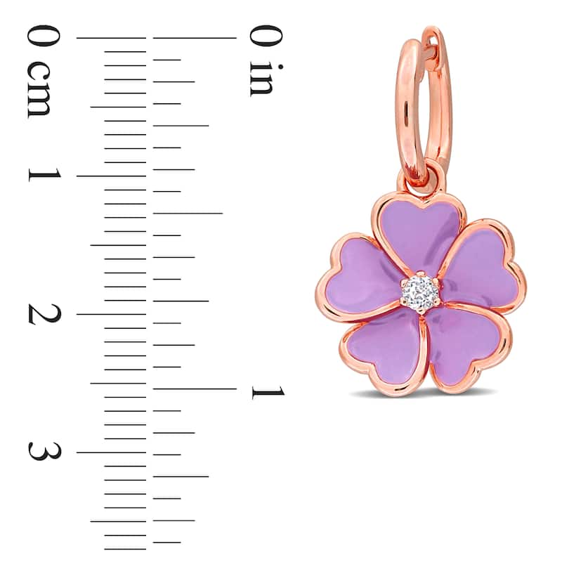 Miadora 1/6ct TGW White Topaz Purple Enamel Plated Flower Hoop Earrings Rose Silver