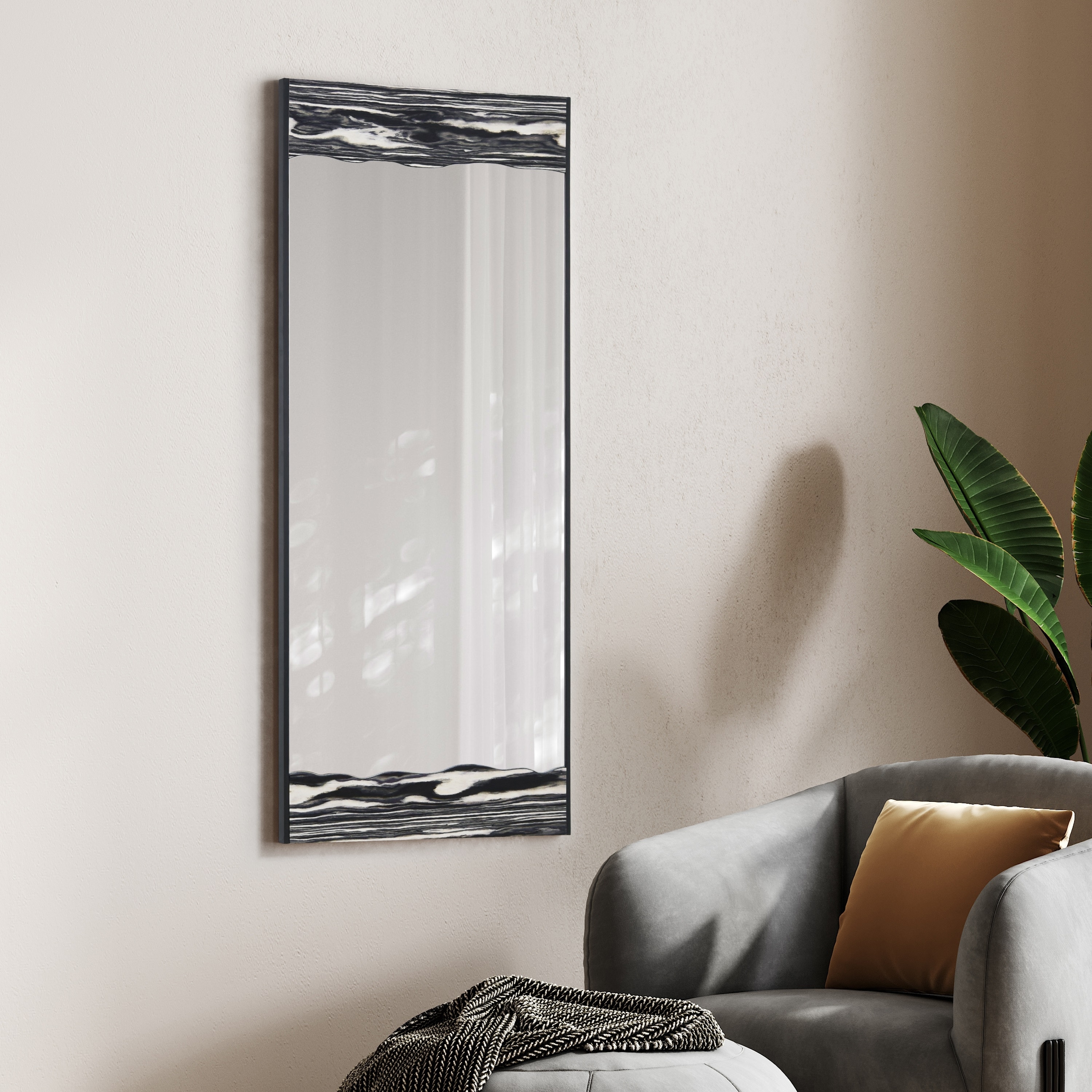 Modern Veil Rectangular Wall Mirror on an Exotica Stained Veneer Frame - 57"x 24"x0.8"