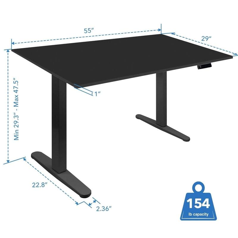 Mount-It! 55"W Electric Rectangular Adjustable Standing Desk, Black (MI-18087)