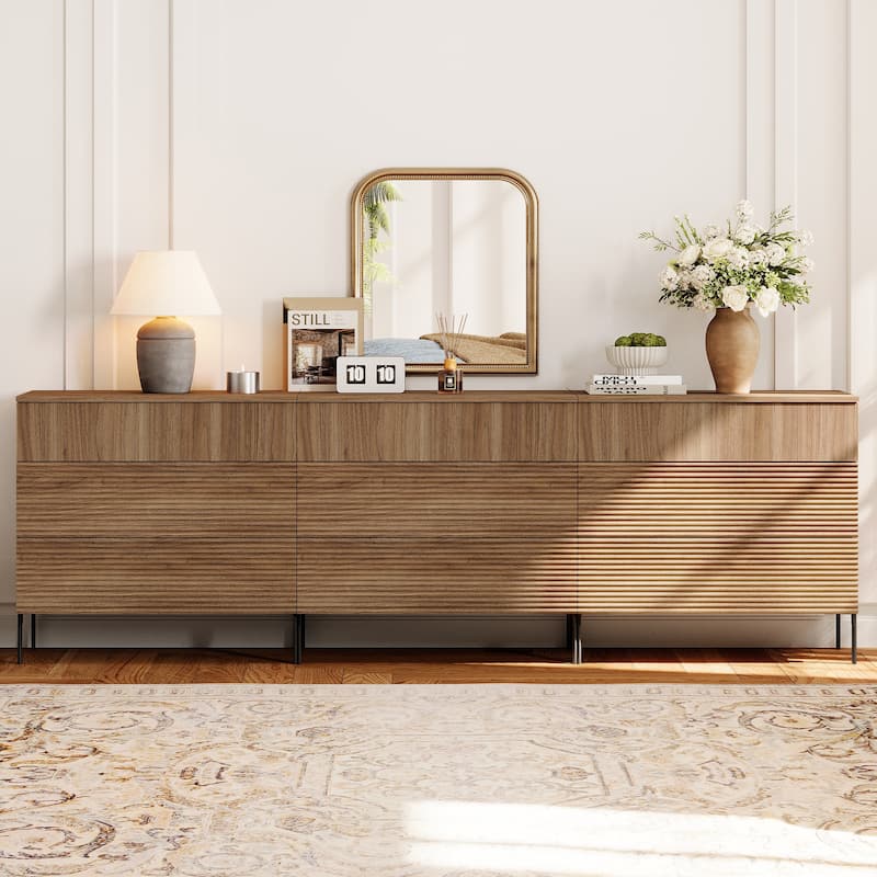 Modern Wood 3-Drawer Dresser With Reeded Design, Minimalist Dresser Organizer Storage - Walnut - 9-drawer