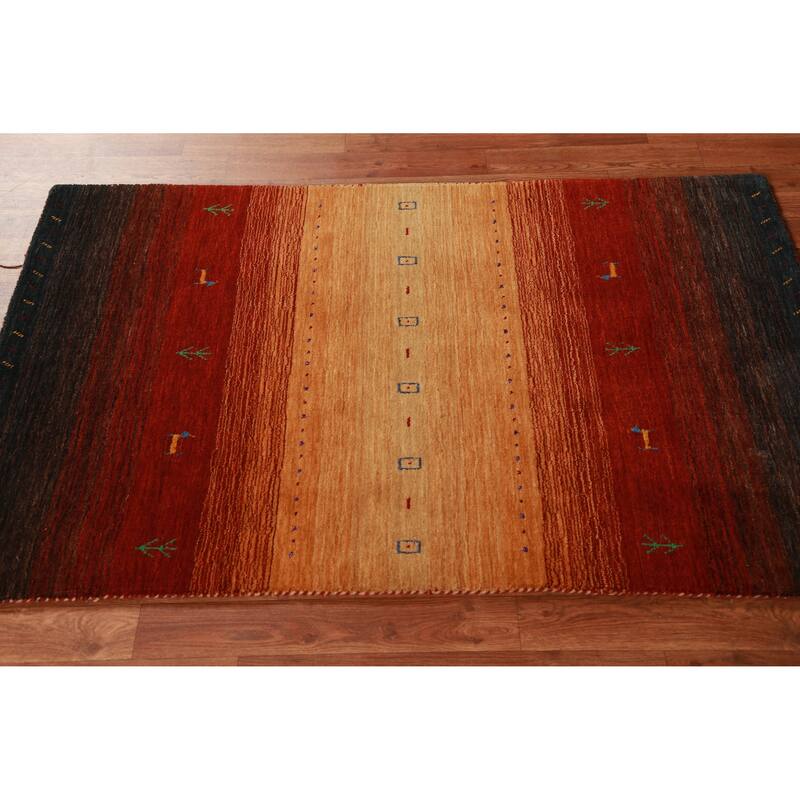 Hand Knotted Oriental 100% Wool Carpet Tribal Animal Pictorial Oranges & Rust Gabbeh Area Rug - 4' 10'' X 3' 0''