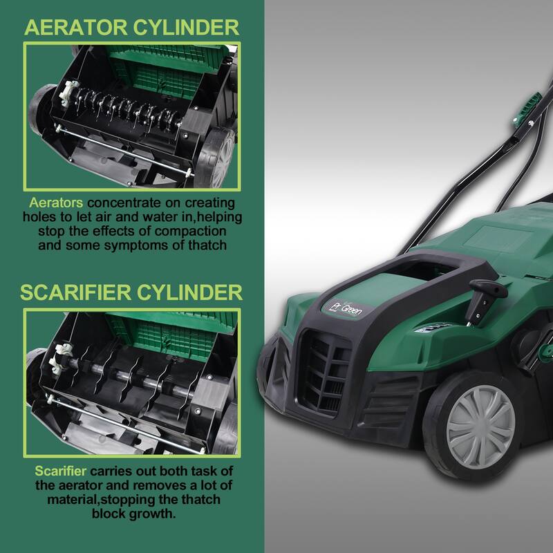 2-in-1 16''Garden Scarifier with Removable Collection Bag