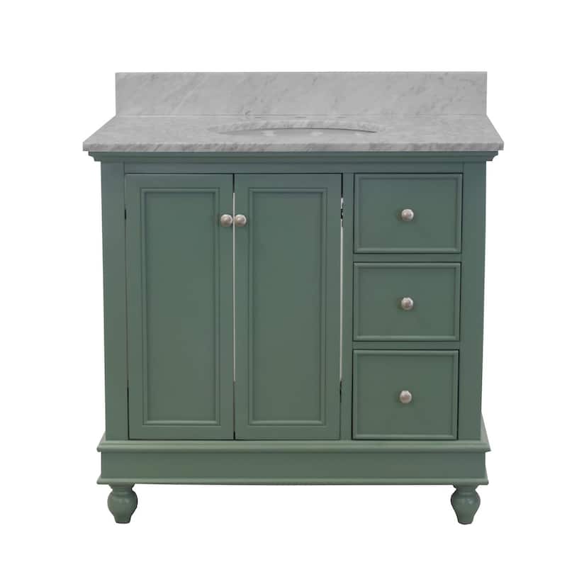KitchenBathCollection Bella 36" Bathroom Vanity with Carrara Marble Top