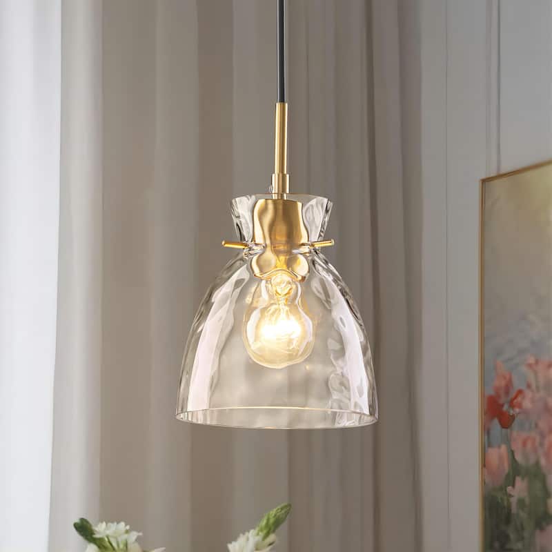 1/3/5-Light Modern Black & Gold Textured Glass Pendant Light - Adjustable Hanging Ceiling Fixture for Dining Room - 1 Light - Gold