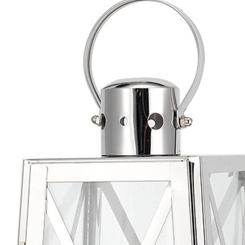 12" Clear And Silver Glass And Stainless Steel Tabletop Lantern Candle Holder